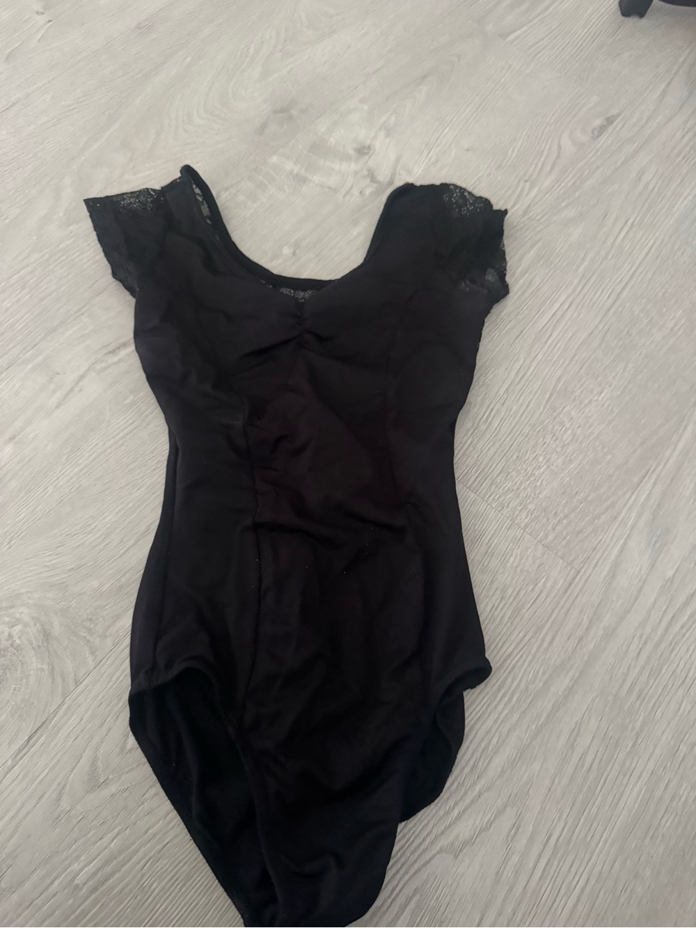 Capezio Black Lace-Cap Sleeve Kids One-Piece